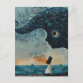 Surrealistisch blauw gezicht en een meisje briefkaart (Voorkant)