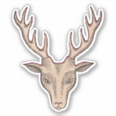 Surrealistisch bruin hertenhoofd zwart geëtst gezi sticker (Voorkant)