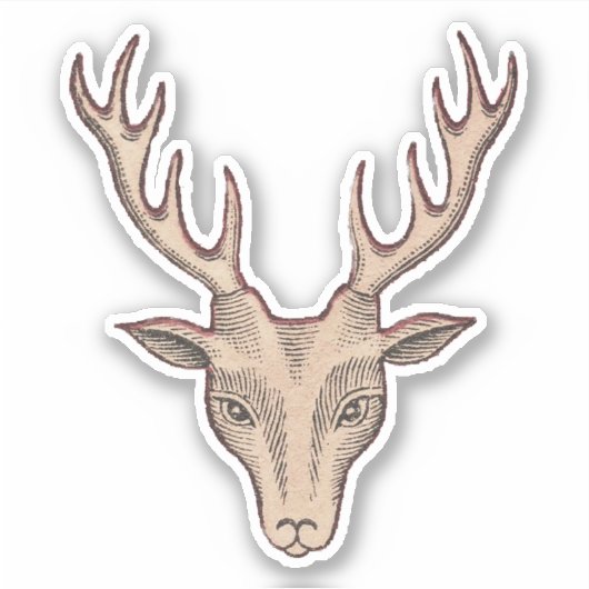 Surrealistisch bruin hertenhoofd zwart geëtst gezi sticker (Voorkant)