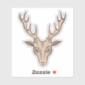 Surrealistisch bruin hertenhoofd zwart geëtst gezi sticker (Vel)