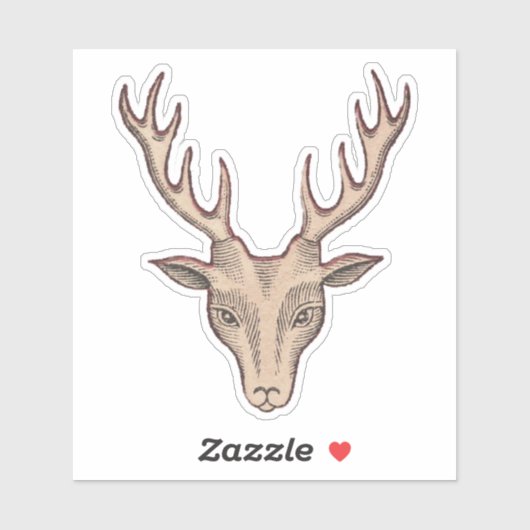 Surrealistisch bruin hertenhoofd zwart geëtst gezi sticker (Vel)