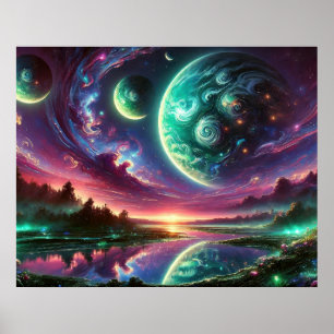 Surrealistisch buitenaards planeetlandschap met ko poster