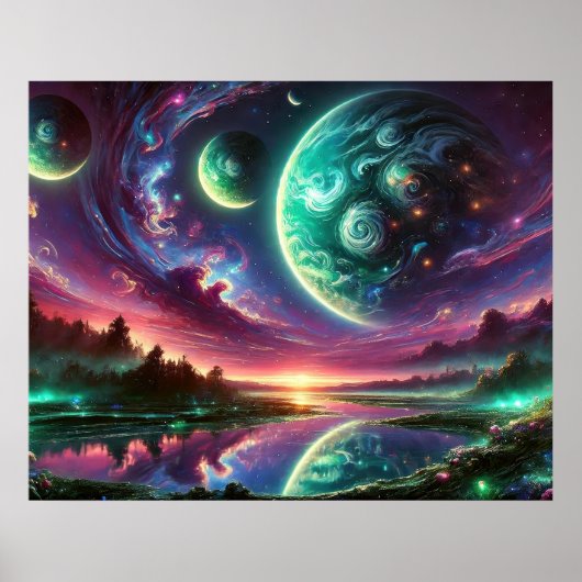 Surrealistisch buitenaards planeetlandschap met ko poster (Voorkant)