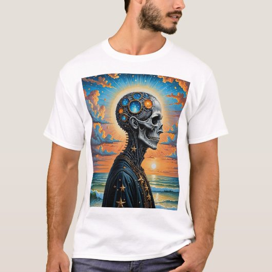 Surrealistisch Cosmic Skull T-shirt – futuristisch (Voorkant)