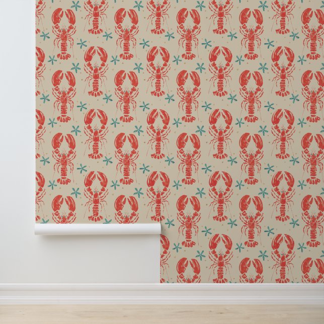 Surrealistisch dierlijk ontwerp met rode kreeft pa behang (Applicatie)