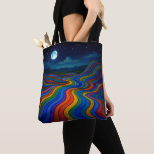 Surrealistisch Dreamscape Maanlicht Regenboogland Tote Bag