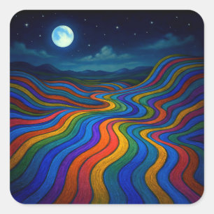 Surrealistisch Dreamscape Maanlicht Regenboogland Vierkante Sticker