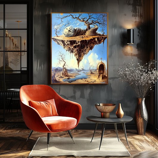 Surrealistisch drijvend land met wenteltrap poster
