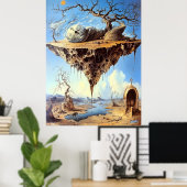 Surrealistisch drijvend land met wenteltrap poster (Thuiskantoor)
