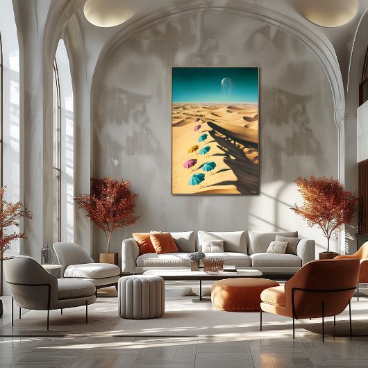 Surrealistisch droomlandschap van kleurrijke parap poster