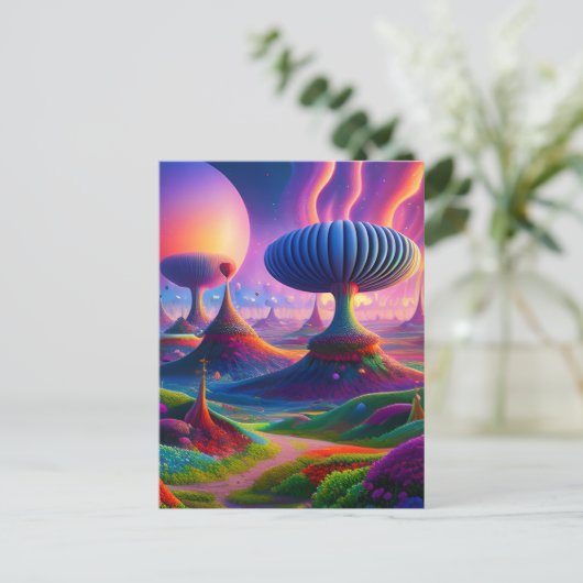 Surrealistisch en absurd landschap met vreemde din briefkaart (Staand voorkant)