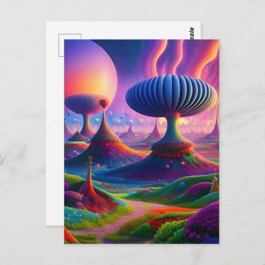 Surrealistisch en absurd landschap met vreemde din briefkaart (Voorkant / Achterkant)