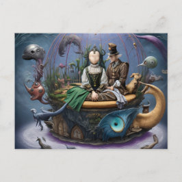 Surrealistisch gezichtloos meisje op een magische  briefkaart