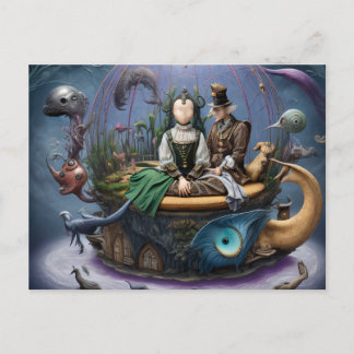 Surrealistisch gezichtloos meisje op een magische briefkaart