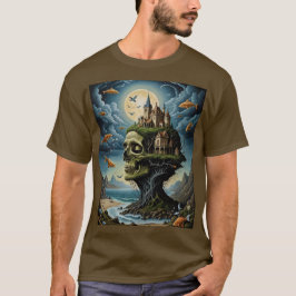 Surrealistisch gotisch kasteel schedel T-shirt