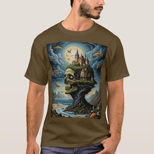 Surrealistisch gotisch kasteel schedel T-shirt (Voorkant)