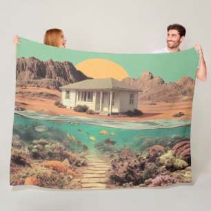 Surrealistisch huis in de woestijn met onderwater  fleece deken