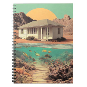 Surrealistisch huis in de woestijn met onderwater  notitieboek