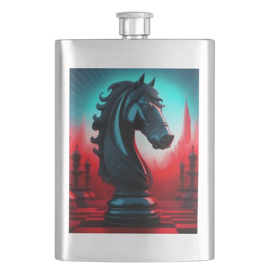 Surrealistisch ingewikkeld zwart ridder schaakstuk flacon (Voorkant)