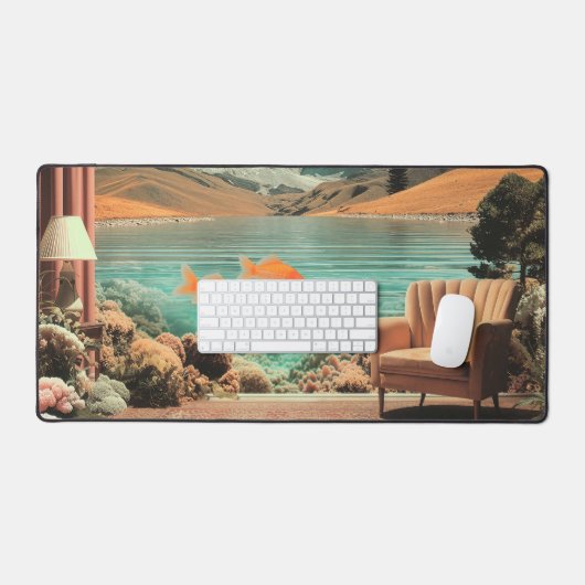 Surrealistisch interieur met vis en maanverlicht l bureaumat (Keyboard & Muis)