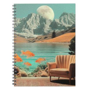 Surrealistisch interieur met vis en maanverlicht l notitieboek