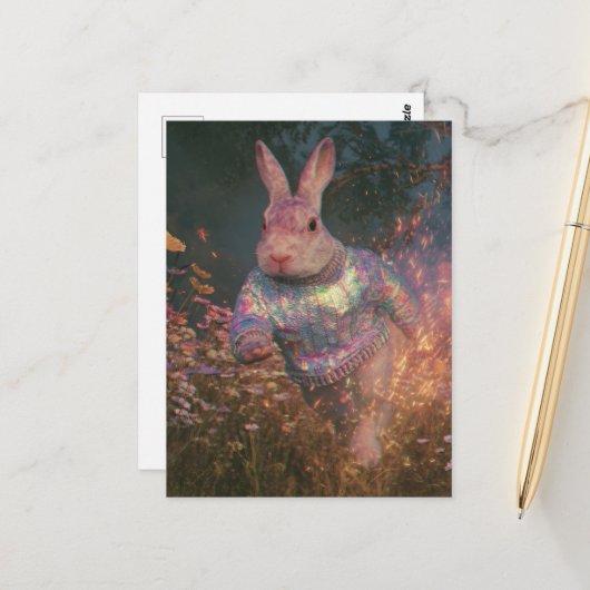 Surrealistisch konijn in een trui briefkaart (Voorkant / Achterkant in situ)