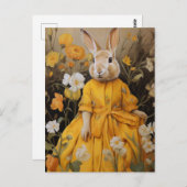 Surrealistisch konijn in gele jurk en bloemen briefkaart (Voorkant / Achterkant)