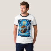 Surrealistisch kosmisch vliegend schip Fantasy Art T-shirt (Voorkant volledig)