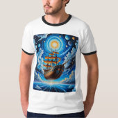 Surrealistisch kosmisch vliegend schip Fantasy Art T-shirt (Voorkant)