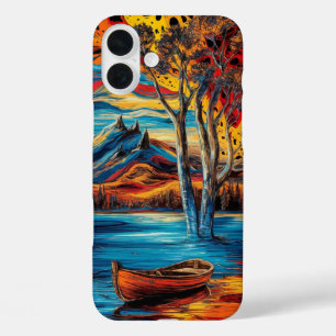 Surrealistisch landschap met levendige tinten iPhone 16 plus hoesje