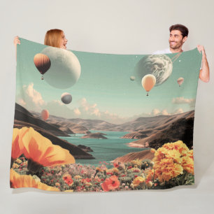Surrealistisch landschap met luchtballonnen en maa fleece deken
