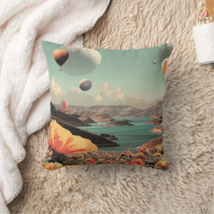 Surrealistisch landschap met luchtballonnen en maa kussen