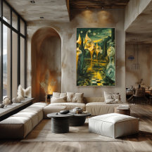 Surrealistisch landschap met smeltende klokken en 