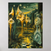 Surrealistisch landschap met smeltende klokken en  poster (Voorkant)