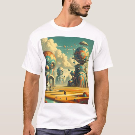 Surrealistisch levendig retrofuturistisch wonderla t-shirt (Voorkant)