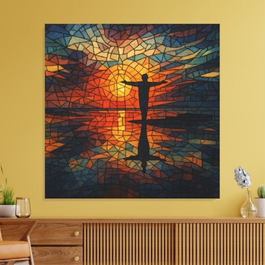 Surrealistisch mozaïek: gefragmenteerde perspectie canvas afdruk (Insitu (Woonkamer))