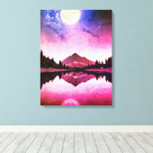 Surrealistisch nachtlandschap bergen onder de maan canvas afdruk (Insitu (Houten vloer))