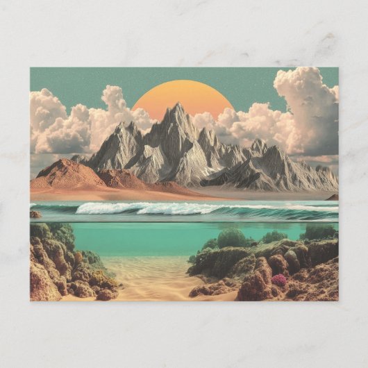 Surrealistisch oceaan- en berglandschap met golven briefkaart (Voorkant)