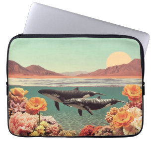 Surrealistisch oceaanbeeld met walvissen en koraal laptop sleeve