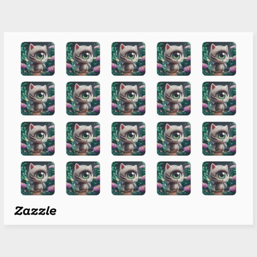 Surrealistisch One Eyed Zebra Kat Vierkante Sticker (Vel)