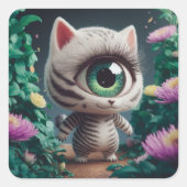 Surrealistisch One Eyed Zebra Kat Vierkante Sticker (Voorkant)
