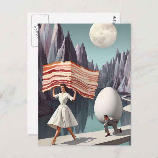 Surrealistisch ontbijt Mensen Giant Egg en Bacon Briefkaart (Voorkant / Achterkant)