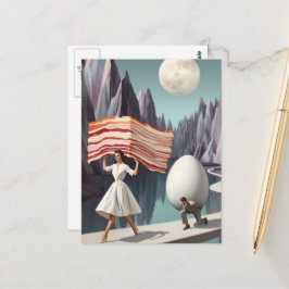 Surrealistisch ontbijt Mensen Giant Egg en Bacon Briefkaart
