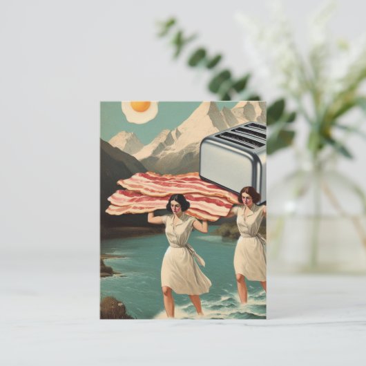 Surrealistisch ontbijt Mensen Giant Toaster en Bac Briefkaart (Staand voorkant)
