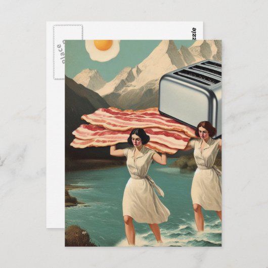 Surrealistisch ontbijt Mensen Giant Toaster en Bac Briefkaart (Voorkant / Achterkant)