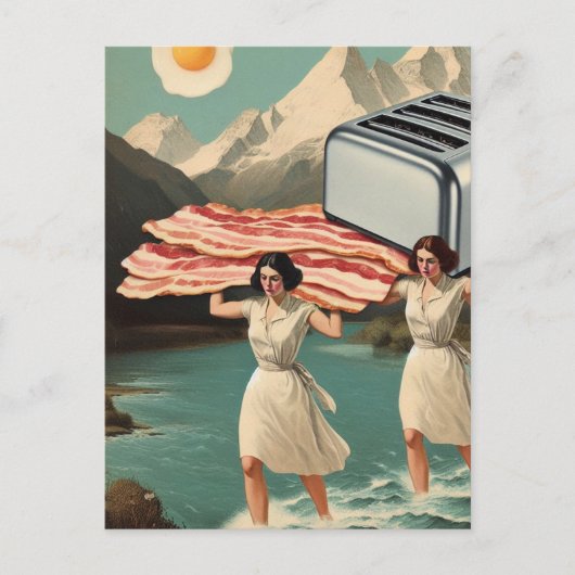 Surrealistisch ontbijt Mensen Giant Toaster en Bac Briefkaart