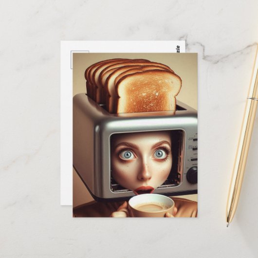 Surrealistisch ontbijt vrouw briefkaart (Voorkant / Achterkant in situ)