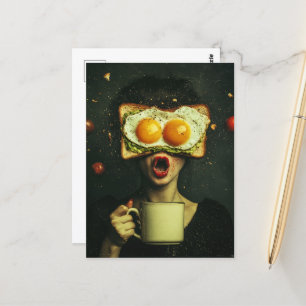 Surrealistisch ontbijt vrouw met een vliegende tom briefkaart