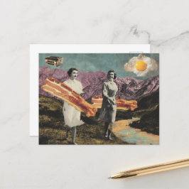Surrealistisch ontbijt vrouw met spek en eieren briefkaart