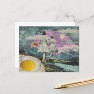 Surrealistisch ontbijt vrouw met spek en eieren briefkaart